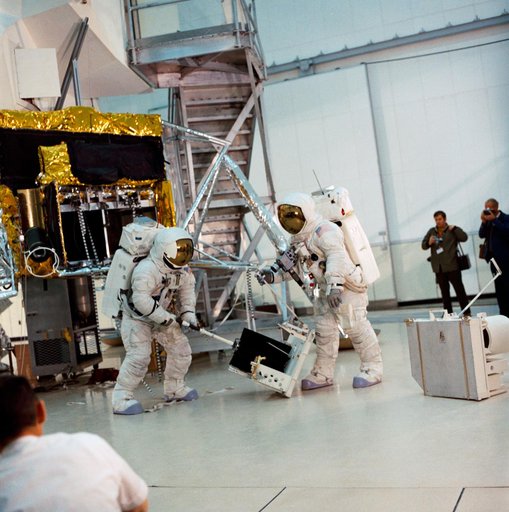 Apollo 13 crewmen simulate lunar surface EVA during training exercise