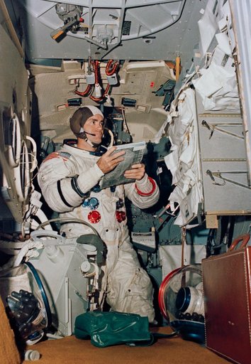 Astronaut Fred Haise participates in simulation training