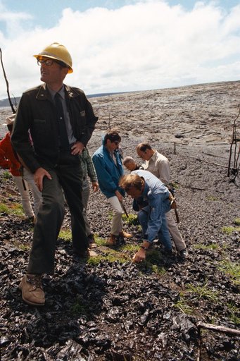 Apollo 14 crewmen near site of volcanic eruption on Hawaii