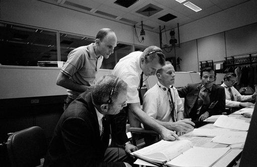 View of Mission Control Center during the Apollo 13 oxygen cell failure