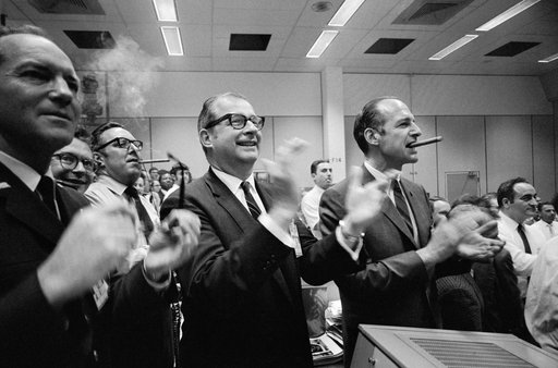 View of Mission Control Center during Apollo 13 splashdown
