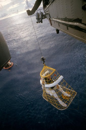 Apollo 13 crew recovery after splashdown