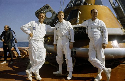 Apollo 14 prime crew aboard NASA Motor Vessel Retriever during training