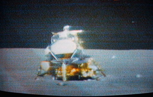 Apollo 15 Lunar Module "Falcon" seen before ascent stage liftoff