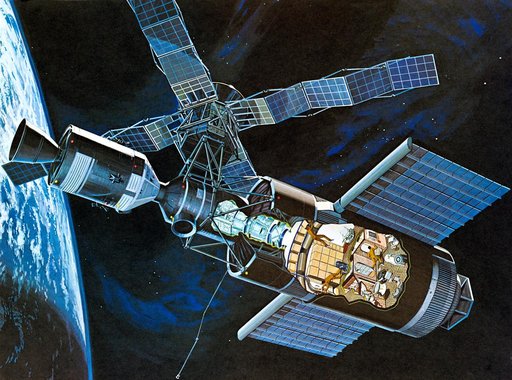 Artist's concept of Skylab space station cluster in Earth's orbit