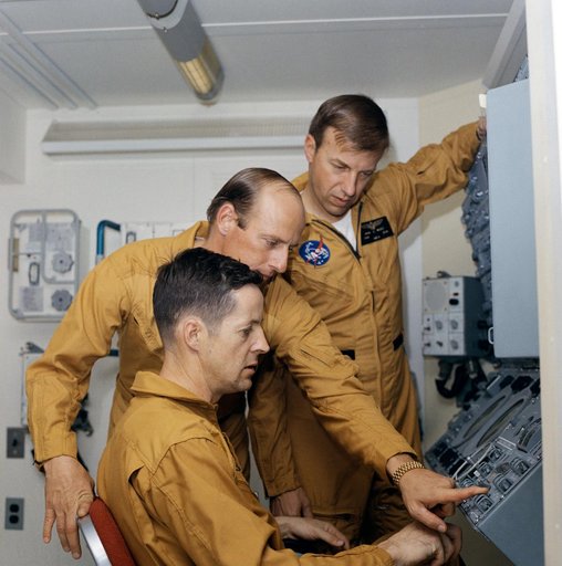 Skylab (SL)-4 Astronauts - "Open House" Press Day - SL Mockup - MSC