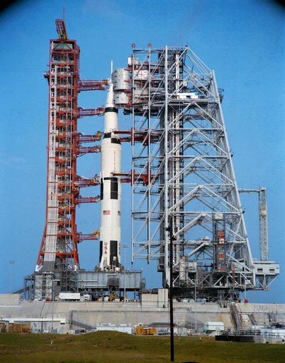 View of Apollo 16 space vehicle at Pad A, Launch Complex 39