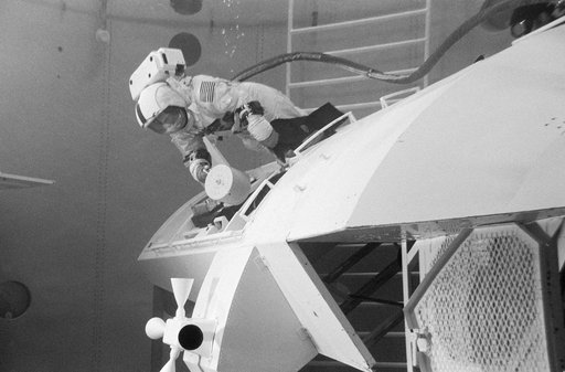 Astronaut Ronald Evans is suited up for EVA training