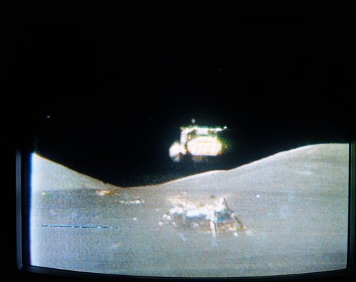 Apollo 17 lunar module "Challenger" liftoff from Taurus-Littrow landing site