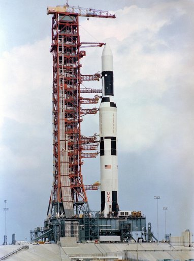 VIEW - PAD "A"  - LAUNCH COMPLEX (LC)-39 - SKYLAB (SL) VEHICLE 1 - ON PAD - KSC