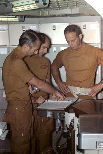 Skylab (SL)-3 Crewmen - Checklist - Crew Quarters - Orbital Workshop Simulator (OWS) Trainer - JSC