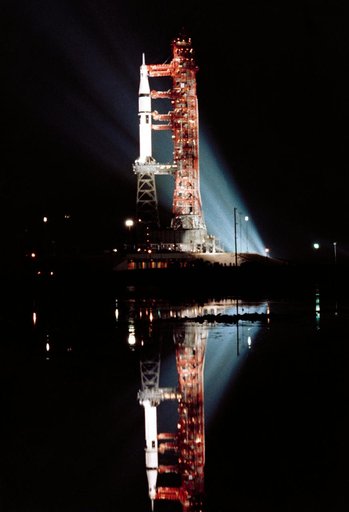 Floodlights illuminate view of Skylab 3 vehicle at Pad B, Launch Complex 39