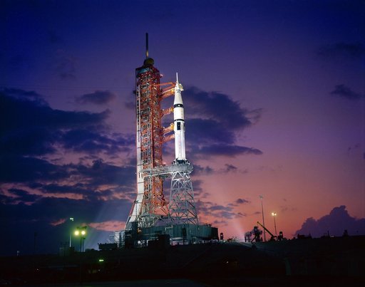Early morning view of Pad B, KSC with ASTP Apollo/Saturn space vehicle on pad