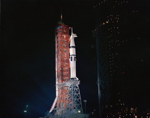 Early morning view of Pad B, KSC with ASTP Apollo/Saturn space vehicle on pad