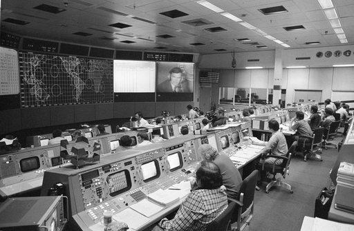 VIew of Mission Control on first day of ASTP docking in Earth orbit