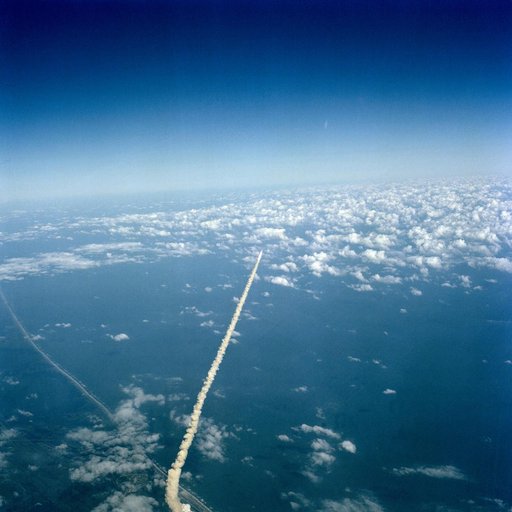 Aerial views of the STS-2 launch from Pad 39A at Kennedy Space Center