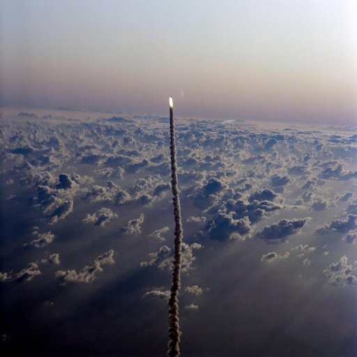 Aerial views of the STS-5 launch from T-38 chase aircraft Nov. 11, 1982