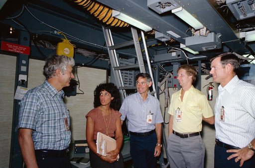 STS 41-D mission crew training in Shuttle Mission simulator
