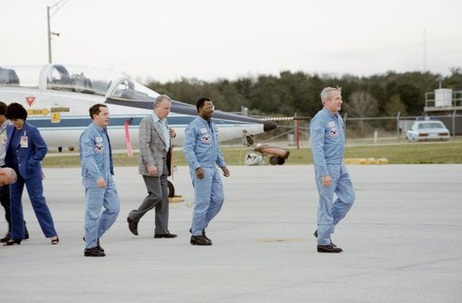 STS 41-B astronaut crew members arrive in Florida