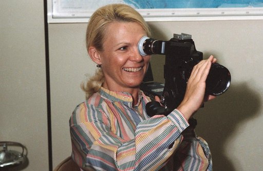 View of STS 51-D mission specialist Rhea Seddon training with Arriflex camera
