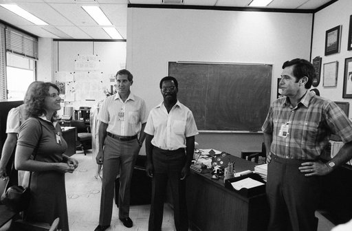 Christa McAuliffe meets other STS 51-L crewmembers