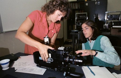 Astronauts - McAuliffe and Morgan - Camera Training - JSC