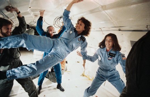 Teacher in Space Christa McAuliffe on the KC-135 for zero-G training