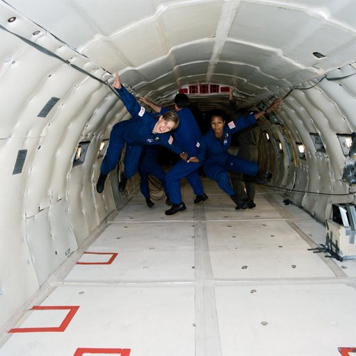 Group 12 ASCANs Davis and Jemison during zero gravity training aboard KC-135