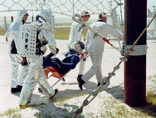 STS-26 crew during emergency egress exercise at LC 39 launch pad B