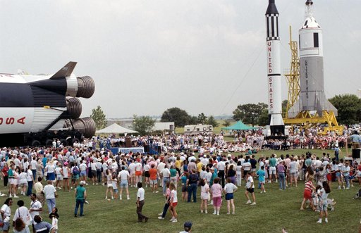 View of crowd at Rocket Park during Apollo 11 Anniversary festivities