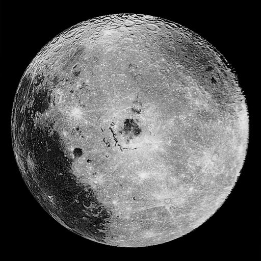 Western hemisphere of the Moon taken by Galileo spacecraft
