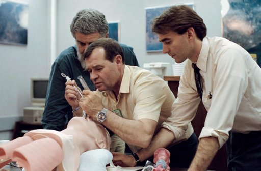 Cosmonauts and astronauts during medical operations training
