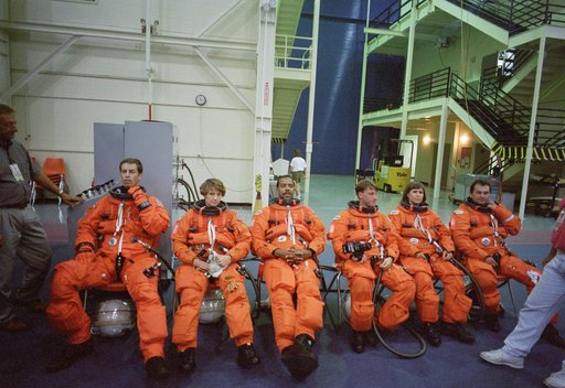 STS-63 crewmembers during egress training