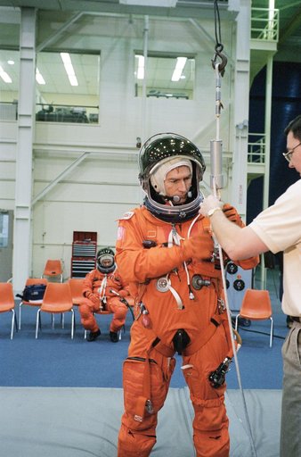 Payload Specialist Fred W. Leslie during emergency egress training