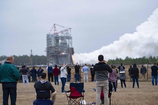 Employees View RS-25 Engine Test