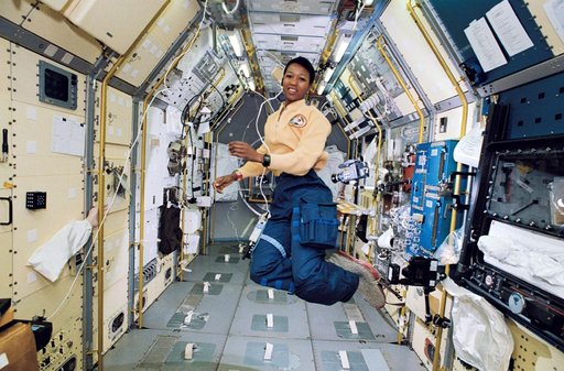 STS-47 MS Jemison works in the Spacelab Japan (SLJ) module aboard OV-105