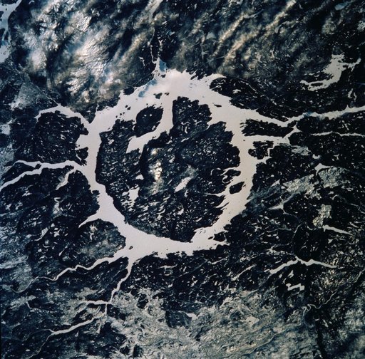 "Earth observations of Lake Manicouagan,Quebec taken during STS-99"