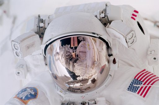 Close view of Paul Richards during an EVA