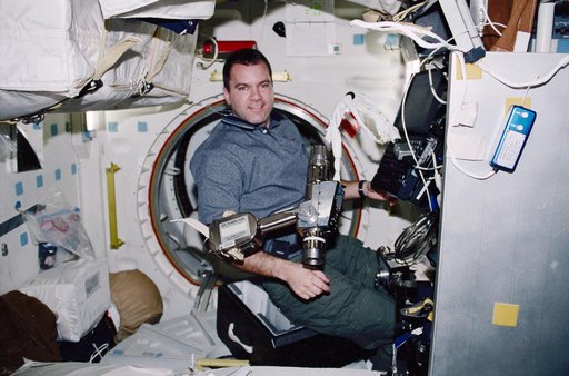 Richards with PGT in the orbiter middeck