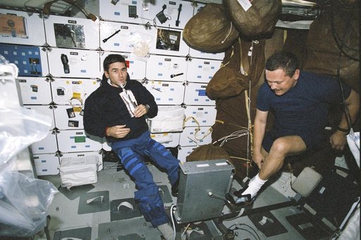MS Morukov and MS Malenchenko on the middeck during STS-106