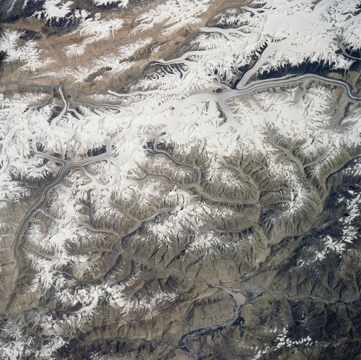 Glaciers in the Himalayan Mountains taken from Atlantis during STS-106