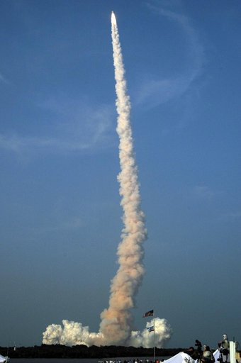 View of the launch of the Space Shuttle Endeavour at KSC to start the STS-118 Mission
