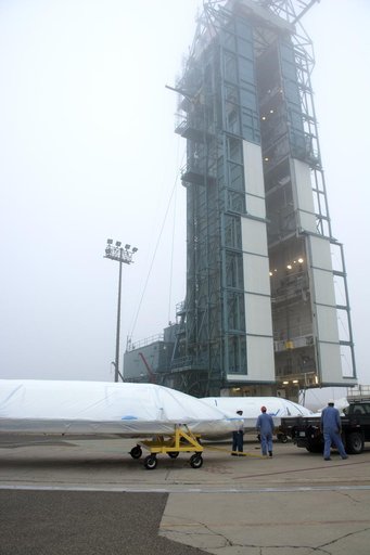 Delta II JPSS-1 Fairing Bi-Sector Halves Hoisted to MST