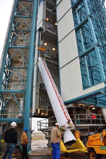 Delta II JPSS-1 SRM Installation onto Booster