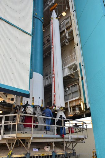 Delta II JPSS-1 SRM Installation onto Booster