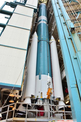 Delta II JPSS-1 SRM Installation onto Booster
