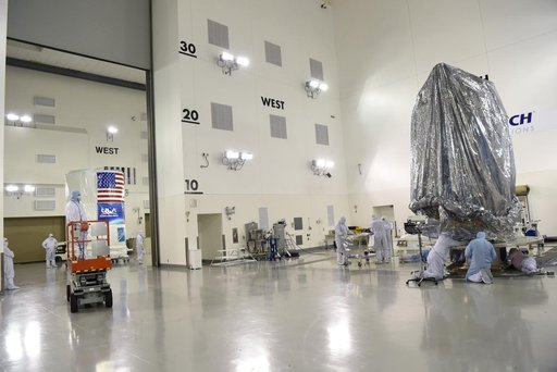 JPSS-1 Spacecraft Canning and Lift to Transport Trailer