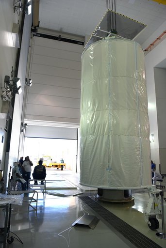 JPSS-1 Spacecraft Canning and Lift to Transport Trailer
