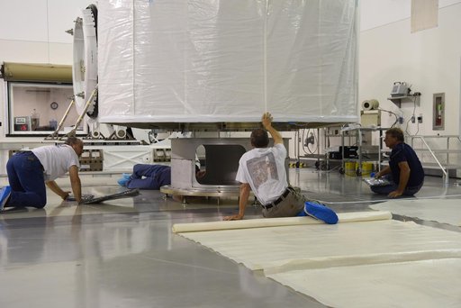 JPSS-1 Spacecraft Canning and Lift to Transport Trailer