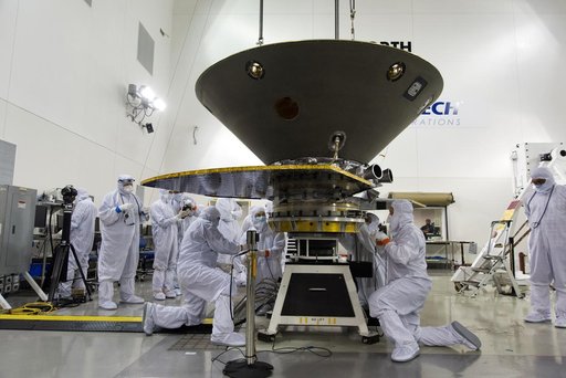 InSight Spacecraft Lift to Spin Table & Pre-Spin Processing